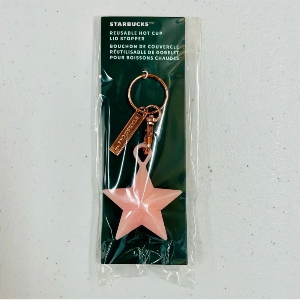 New Starbucks Reusable Hot Cup Lid Stopper 2023 Keychain Pink Star Silicone